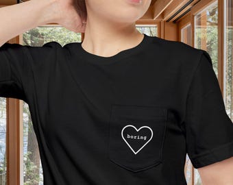Boring Heart Graphic Pocket Tee | Hockey Romance Inspired Romance Bella Canvas T-Shirt