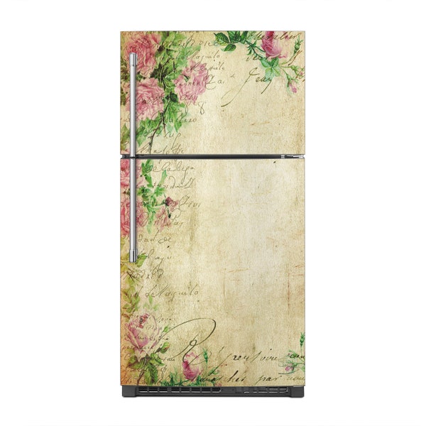 vintage Floral Fridge Wrap Vinyl, Réfrigérateur Décalcomanie, Réfrigérateur Wrap, Réfrigérateur Wrap Autocollant, Lave-vaisselle Wrap, Peel And Stick