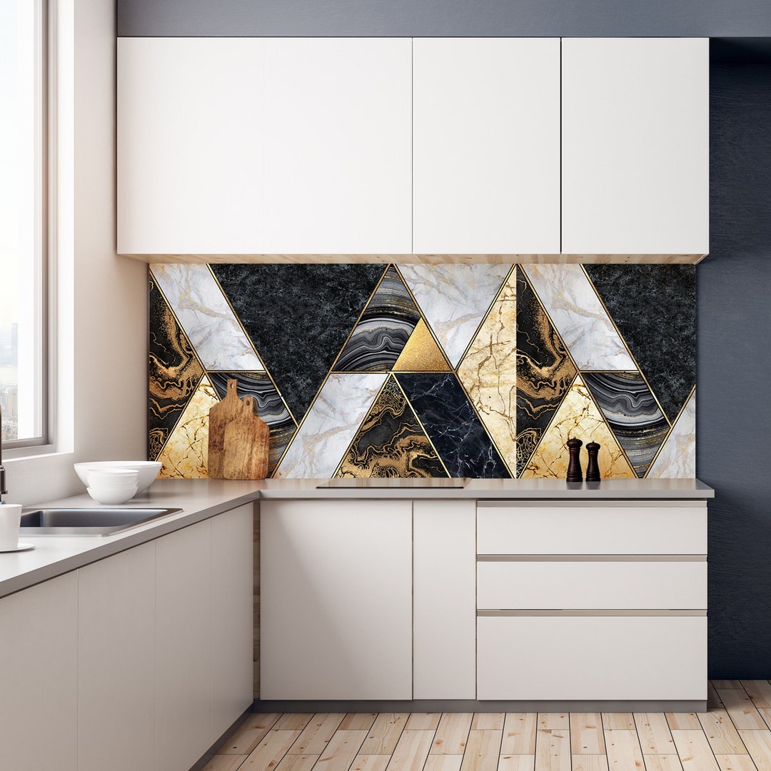 Black Gold Kitchen Tile Sticker, Peel and Stick, Kitchen Tile Decal