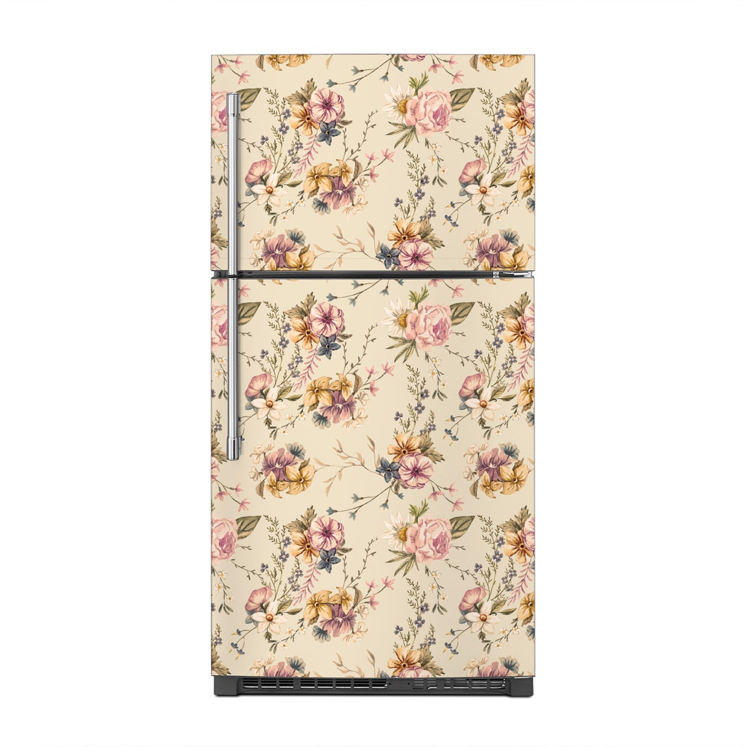Vintage Floral Fridge Wrap, Refrigerator Decal, Fridge Wrap