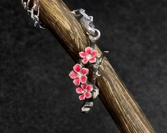 Sterling Silver Sakura Pendant: Oxidized Floral Necklace