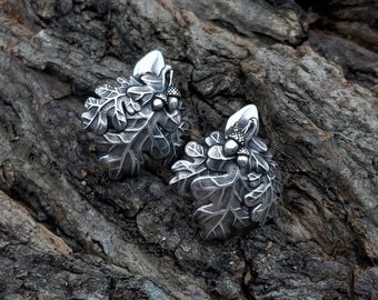 Oxidized Sterling Silver Oak Leaf Earrings, Nature Inspired Botanical Jewelry