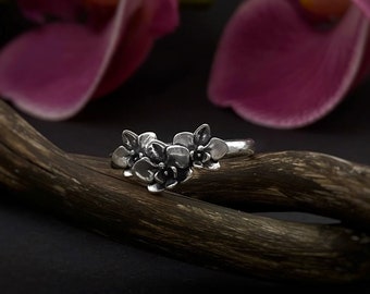 Sterling Silver Orchid Ring: Handmade Floral Jewelry