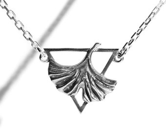 Sterling Silver Ginkgo Leaf Pendant - Botanical Necklace