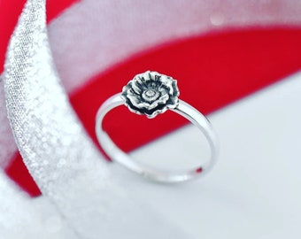 Oxidized Sterling Silver Poppy Ring: Handmade Floral Jewelry