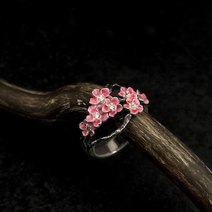 Sterling Silver Sakura Blossom Ring, Flower Ring, Handmade Floral Jewelry, Sakura Jewelry, Cherry Blossom Lovers Gift, Flower Lovers Ring