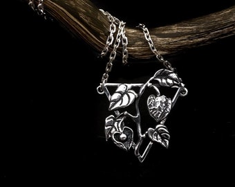 Sterling Silver Physalis Flower Pendant: Oxidized Floral Necklace