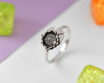 Sterling Silver Blossom Protea Flower Ring: Handmade Floral Jewelry