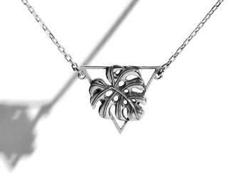 Oxidized Sterling Silver Monstera Leaf Pendant Necklace
