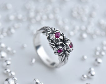 Sterling Silver Peony Ring: Handmade Floral Jewelry