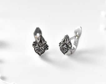 Sterling Silver Irises Earrings: Handmade Oxidized Flower Jewelry