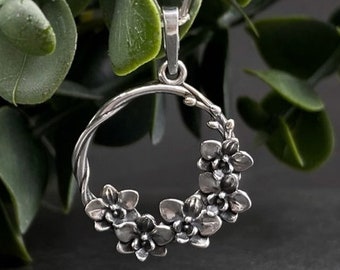 Sterling Silver Floral Pendant Necklace, Handmade Botanical Jewelry