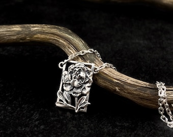 Sterling Silver Peony Pendant: Handmade Floral Necklace