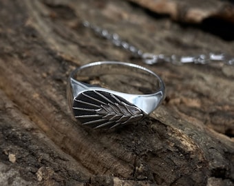 Sterling Silver Signet Ring: Wheat Spikelet, Nature Jewelry
