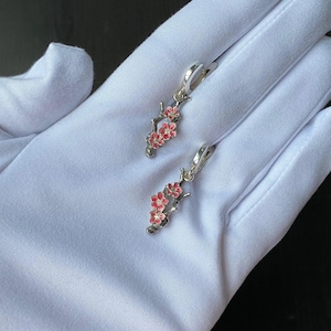 Sterling Silver Sakura Earrings, Cherry Blossom Dangle Jewelry, Handmade Flower Earrings, Japanese Spring Gift for Her