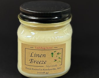 Linen Breeze / Soy Candle / 7 oz  Soy Candle / Hand Poured / Mason Jar / Calming/ Fresh / Quality Candles/ tiktok candle