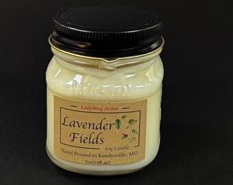 Lavender Fields / Soy Candle / 7 oz  Soy Candle / Hand Poured / Mason Jar / Calming/ Fresh / Quality Candles/ tiktok candle