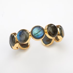 Nine round labradorite stone chain cuff,bezeled labradorite button cuff,December birth cuff bracelet