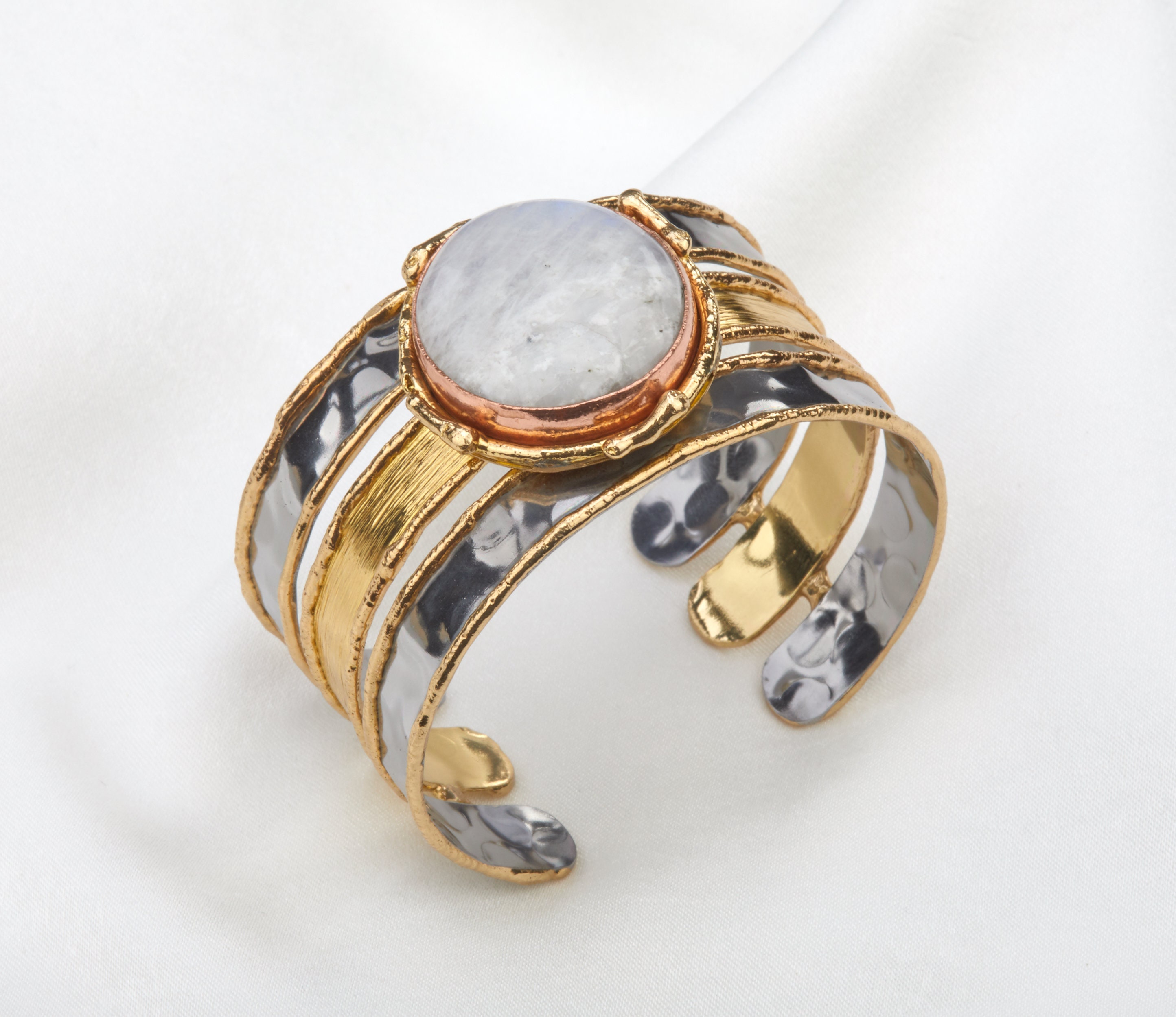 Large Round Moonstone on Tri-band Cuff, Big Round Moonstone Cuff ...
