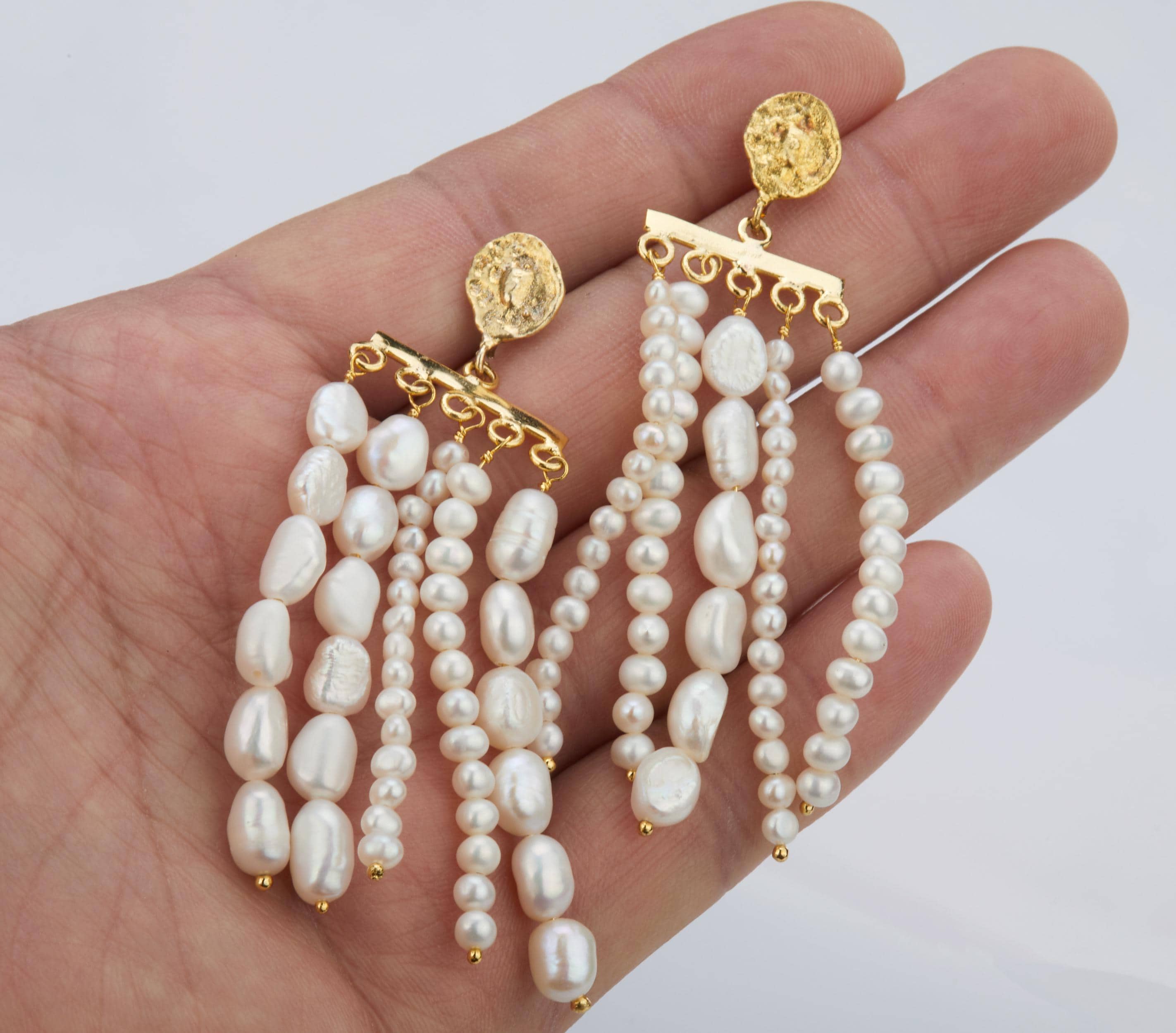 String Ear Rings Two Tier Pearl Bead String Earring,tiny Pearl String Earrings With ...