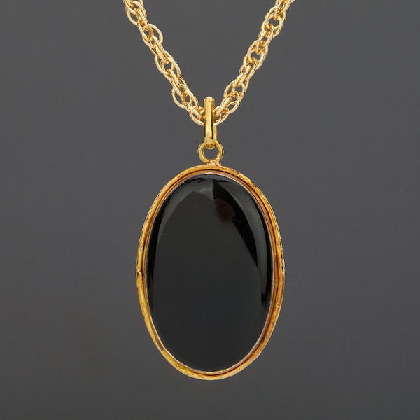 Egg sized oval black onyx necklace with rope chain, very large oval black onyx,Mother gift,statement necklace