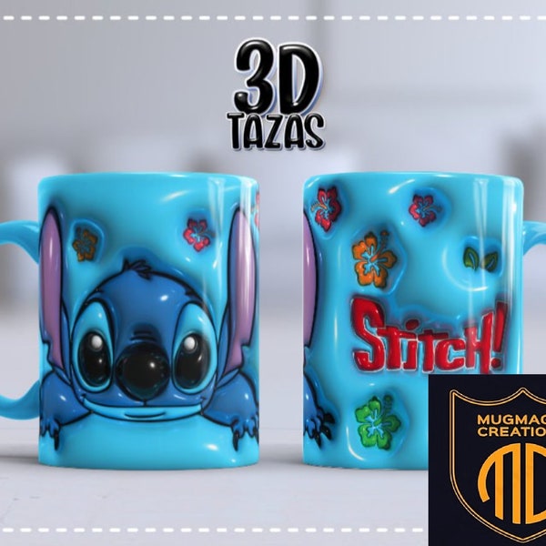 Taza infladas 3D - Diseño de tazas de dibujos animados, envolturas de tazas - Tazas de 11-15 oz - Diseños de sublimación - Plantilla de taza