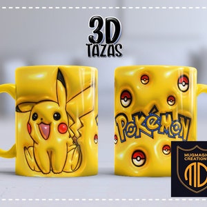 Envoltura de taza inflada de café 3D, plantillas de diseño de sublimación de,  Envoltura de taza hinchada 3D, Pokemon