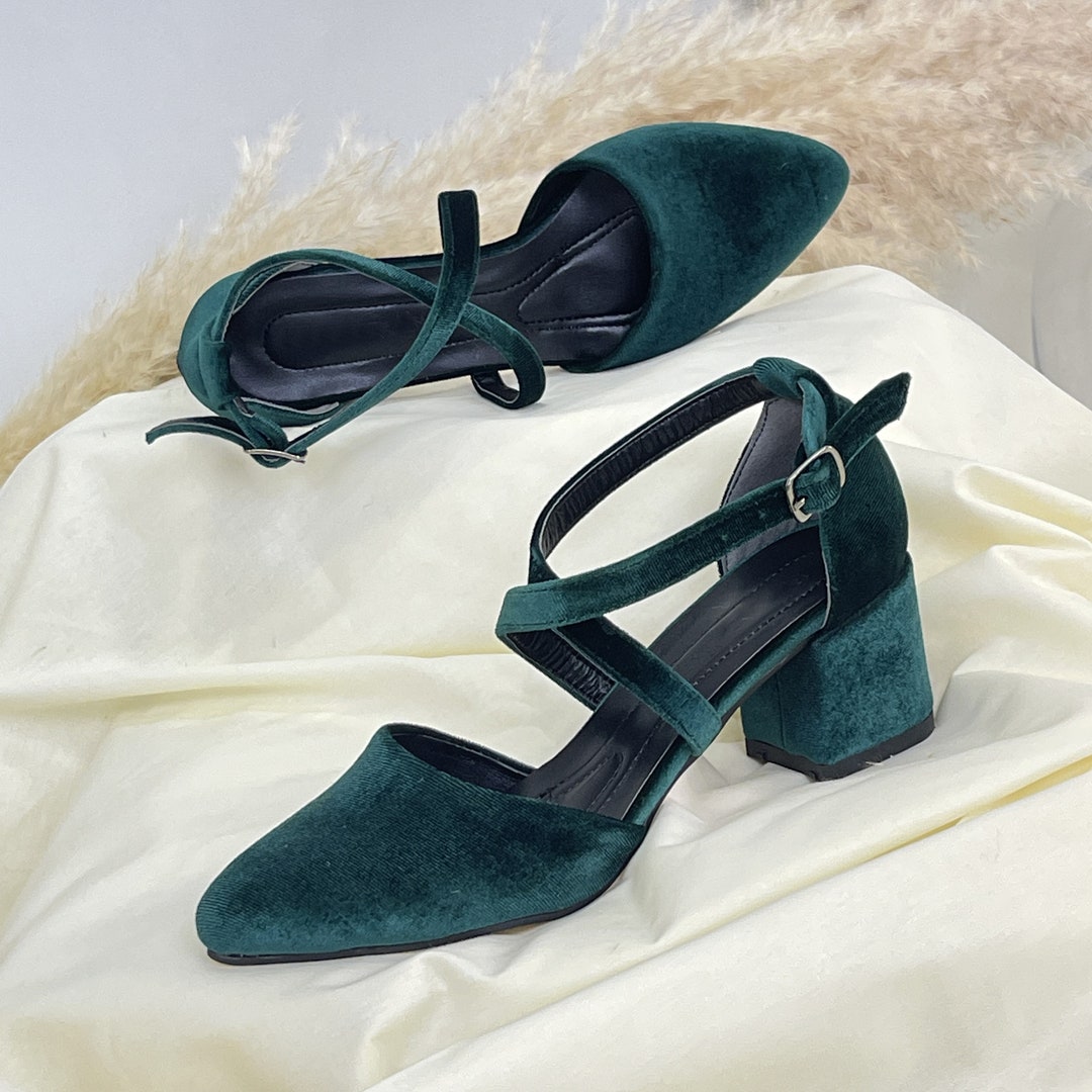 Green Velvet Shoes Green Velvet Heels Wedding Shoes Green Etsy