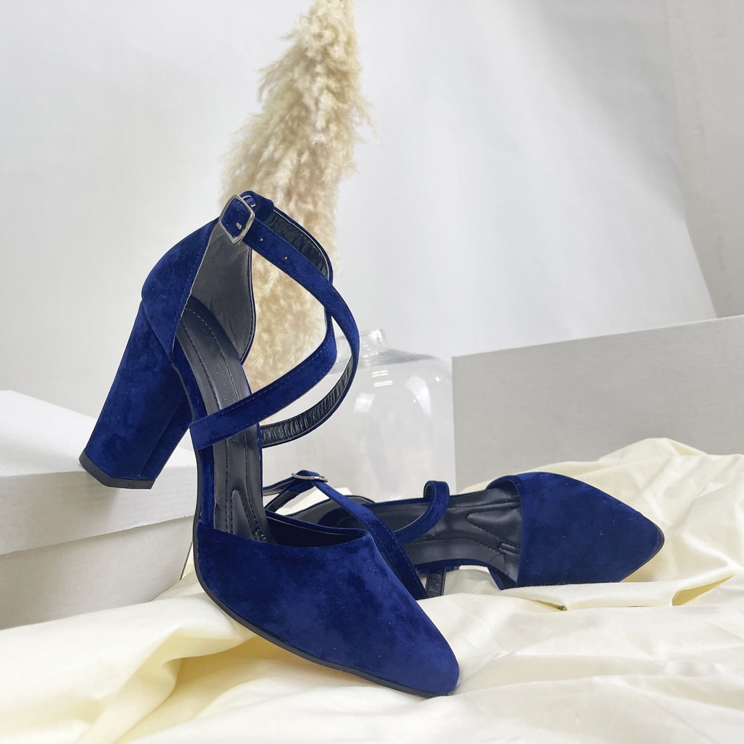 Blue Velvet Shoes Blue Wedding Shoes Blue Velvet Heels Etsy