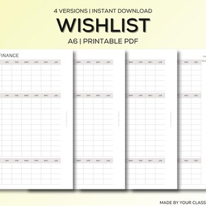 Lista de deseos imprimible A6 / Planificador de compras en PDF / Inserto de lista de deseos de regalos / Hoja de seguimiento de presupuesto / Planificador financiero / Descarga instantánea
