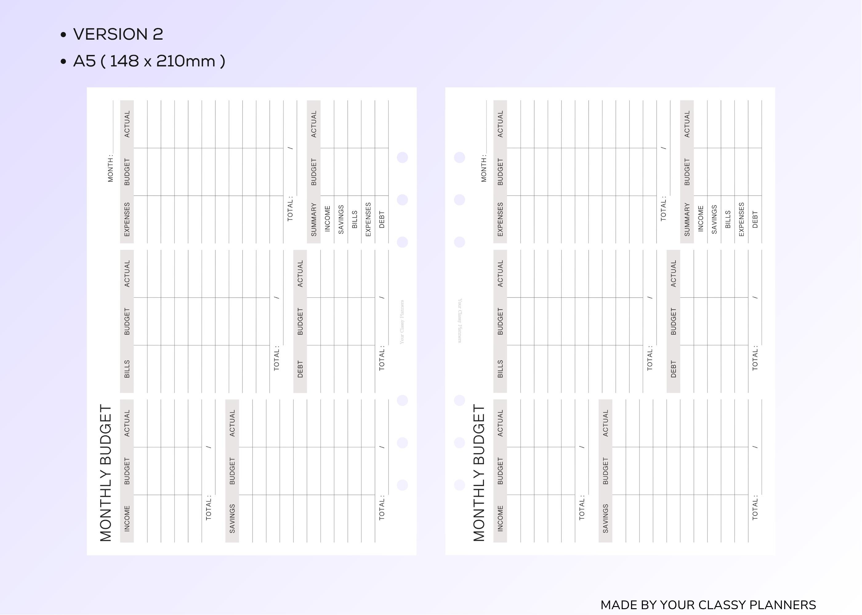 A5 Monthly Budget Planner Printable, Budget Vs Actual Tracker, Finance ...