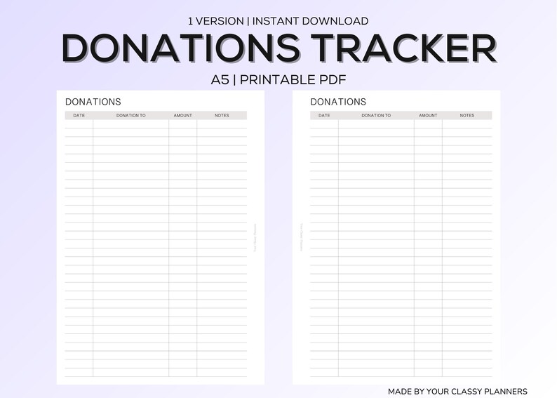 Donation Inset Donation Tracker | A5 Printable Insert | Charitable Giving Log | Tithe ...