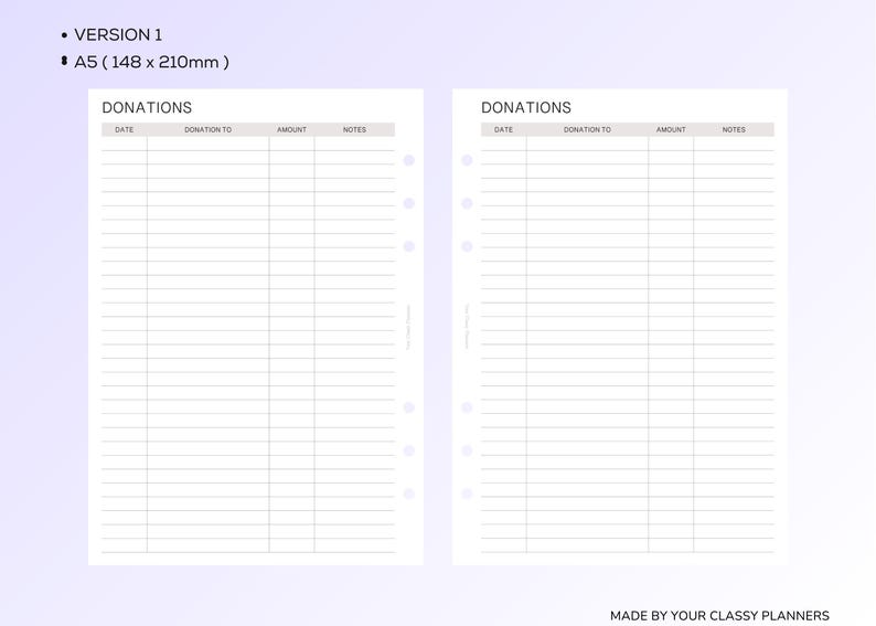 Donation Inset Donation Tracker | A5 Printable Insert | Charitable Giving Log | Tithe ...