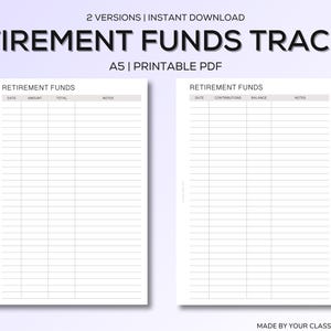 退職資金トラッカー | A5サイズ印刷可能な挿入物 | 拠出金および残高ログPDF | 退職貯蓄シート | すぐにダウンロード