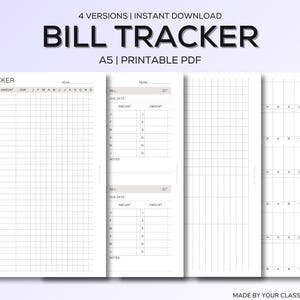 A5 Bill Tracker Printable: Monthly Budget Planner (PDF Downloadable Inserts)