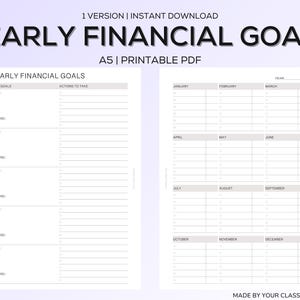 Top 5 Yearly Financial Goals | A5 Printable Insert | Money Goal Planner | Savings & Budget Action Sheet | Finance PDF | Instant Download