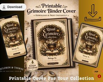 Druckbare Grimoire Ordner-Cover | Ritual Grimoire Sammlung PDF | Buch der Schatten Einlage | Hexerei Printable | Bauen Sie Ihr eigenes Grimoire