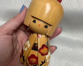 Wooden Kokeshi Doll Red Bow