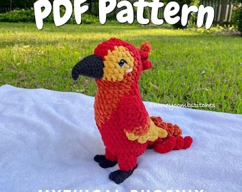 Mythical Phoenix PDF Pattern, Phoenix Fire Bird Plush Pattern by HoneycombStitches - Amigurumi