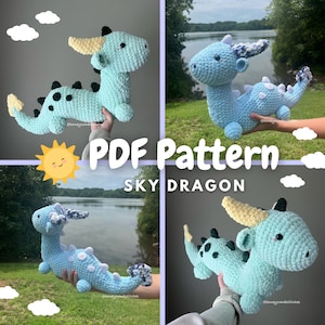 Sky Dragon Crochet Pattern PDF, Crochet Big Dragon PATTERN, Dragon Plush Pattern by HoneycombStitches - Amigurumi
