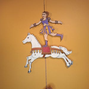 Flat Wooden Jumping Jack Puppets – Circus Rider Meridian, Hand-painted, Inspired by 19th-Century Circus Aesthetics, Czech wooden puppet