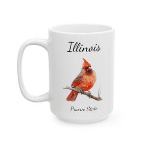 Taza de cerámica del estado de Illinois, (11 oz, 15 oz) - Cardenal del Norte - pájaro del estado - Prairie State - café - té - taza