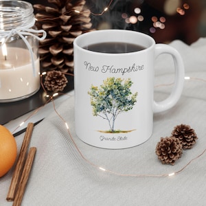 New Hampshire Keramikbecher , (11 Unzen, 15 Unzen) - Granit Zustand - Zustandbaum - Papierbirke - Kaffee - Tee - Kaffee - Becher