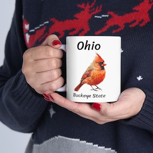 Ohio State Ceramic Mug, (11oz, 15oz) - Cardinalidae - Buckeye State - Birth Place of Aviation - state bird - coffee - tea - mug