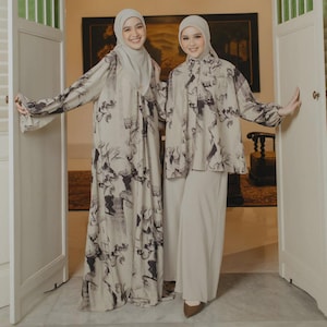 Sukienka i bluzka Syifa (bluzka z topem Abaya Gamis w abstrakcyjny wzór Cooltech, materiał anty-UV)