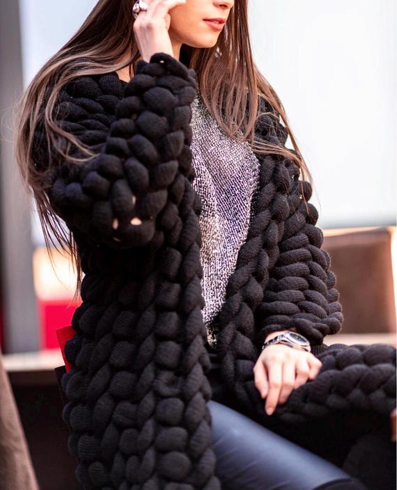 Pullover Langer Grobstrick Cardigan Handgefertigte Grobstrick