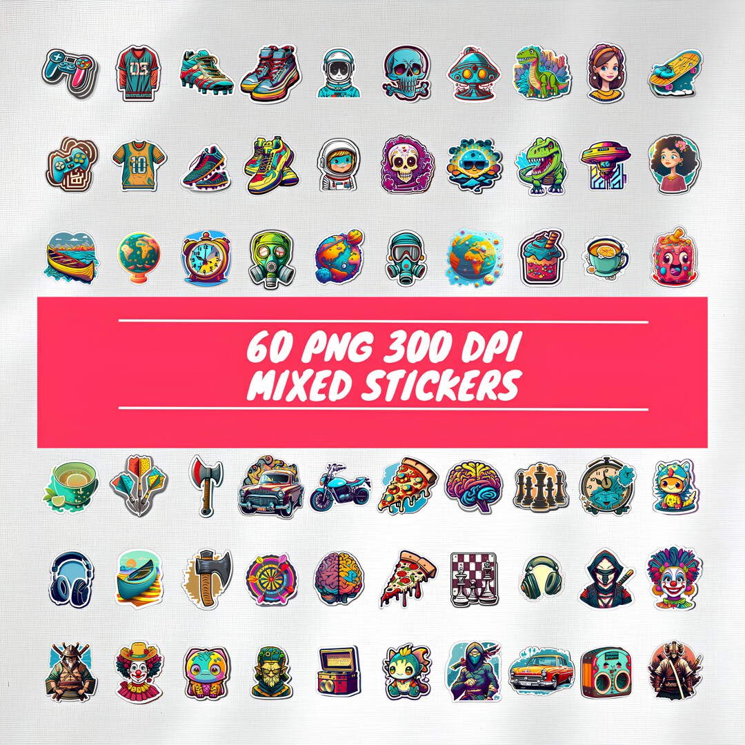 60 Mixed PNG Stickers Bundle | Variety Pack for Journals, Planners ...