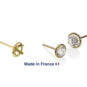 18k gold earring blank setting with 4 prong setting - For stones from 3 to 6 mm in diameter, 18k 750 yellow gold semi mount earrings, 1 unit