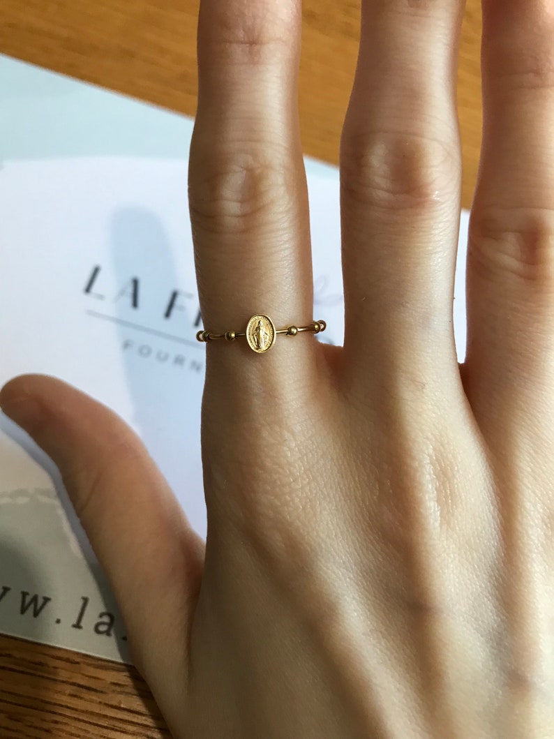 Bague or 18 carats réglable avec vierge de 6 mm or massif 18 carats, bijoux artisanaux, bijoux minimaliste, minimal bijoux, bague femme zdjęcie 3