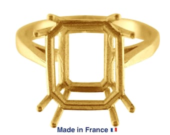 9k 375 Gold Claw Prong Ring Blank Setting, 9k yellow Gold 4 prong bezel Ring to set Mounting for rectangular stone, 9 karat Solitaire Ring